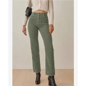 REFORMATION Cynthia Highrise Corduroy Pants in Moss